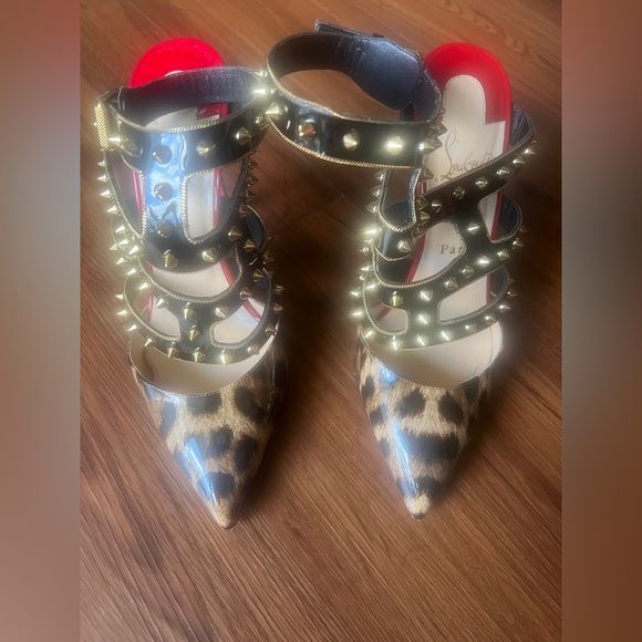 Christian Louboutin Patent Leopard Print Tchicaboum 100 Pumps 38.5 Version Brown - Picture 3 of 12